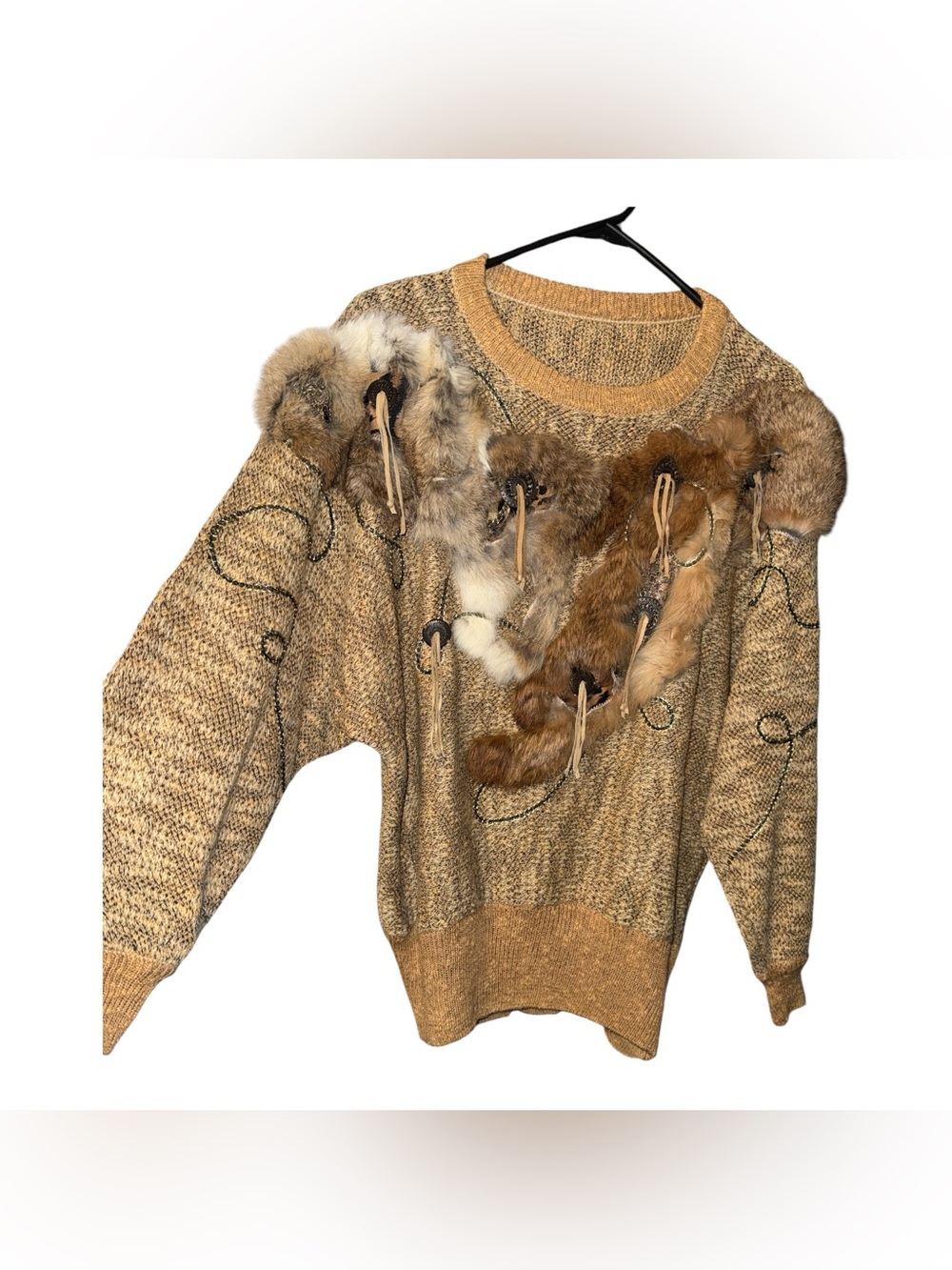 Vintage 70s/80s Southwestern/Native American Genuine Rabbit Fur Sweater PTP 29